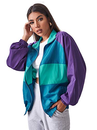 SweatyRocks Patchwork Lightweight Windbreaker Jacket SweatyRocks Patchwork Lightweight Windbreaker Jacket